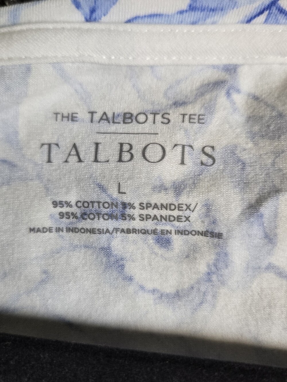 Talbots T Shirt Womens L China Blue Floral Cotton Long Sleeve New - Picture 5 of 11
